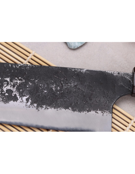 cuchillo nakiri 16,5cm Japonais artisanal Naoki Mazaki WS2 Negro Nashiji