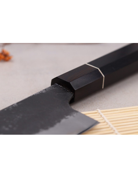 faca nakiri 16,5cm Japonês artesanal Naoki Mazaki WS2 Preto Nashiji