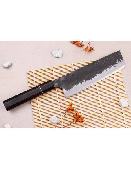 coltello nakiri 16,5cm Japonais artisanal Naoki Mazaki WS2 Black Nashiji