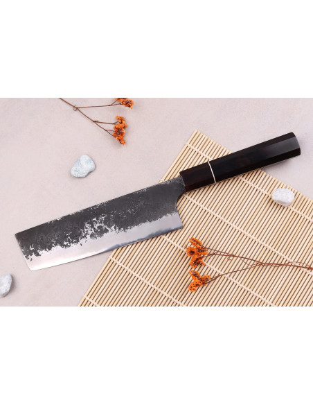 nakiri kniv 16,5cm Japonais artisanal Naoki Mazaki WS2 Black Nashiji