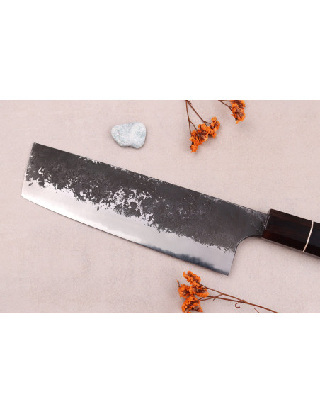 cuchillo nakiri 16,5cm Japonais artisanal Naoki Mazaki WS2 Negro Nashiji