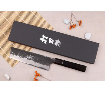 nakiri kniv 16,5cm Japonais artisanal Naoki Mazaki WS2 Black Nashiji 2