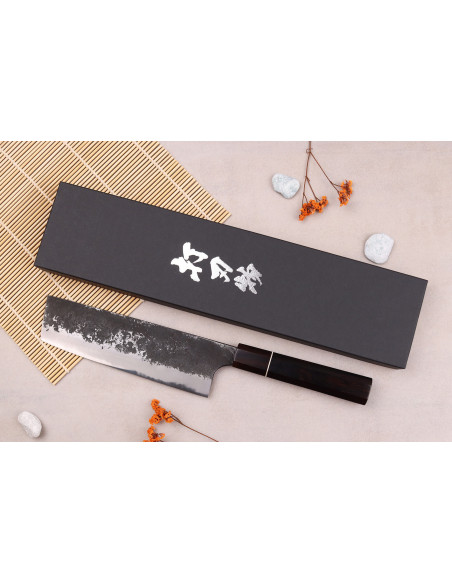 faca nakiri 16,5cm Japonês artesanal Naoki Mazaki WS2 Preto Nashiji