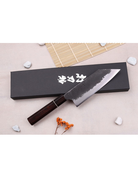 Bunka-Messer 16,5cm japanisch handgefertigt Naoki Mazaki WS2 Black Nashiji