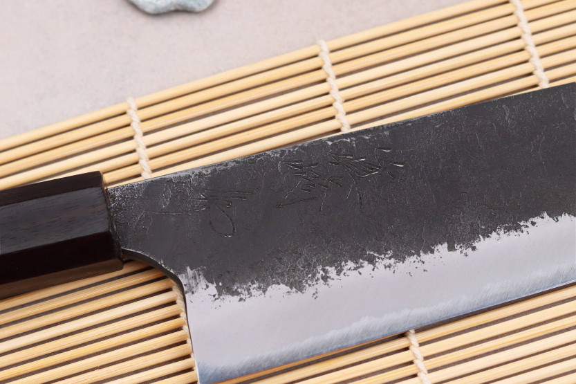 Naoki Mazaki WS2 Black Nashiji 16.5cm Japanese handmade bunka knife