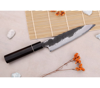 Naoki Mazaki WS2 Negro Nashiji 15cm cuchillo universal artesanal japonés 2