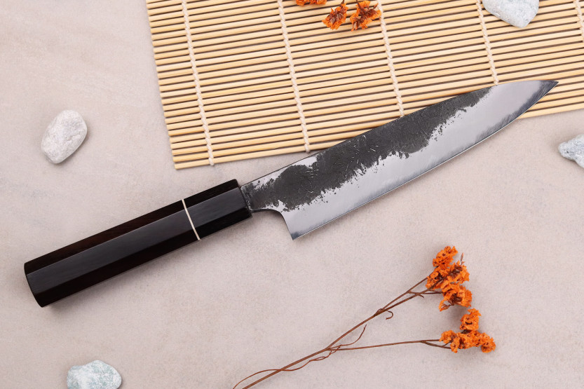 Naoki Mazaki WS2 Negro Nashiji 15cm cuchillo universal artesanal japonés