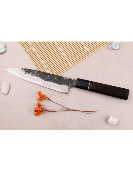 Naoki Mazaki WS2 Negro Nashiji 15cm cuchillo universal artesanal japonés
