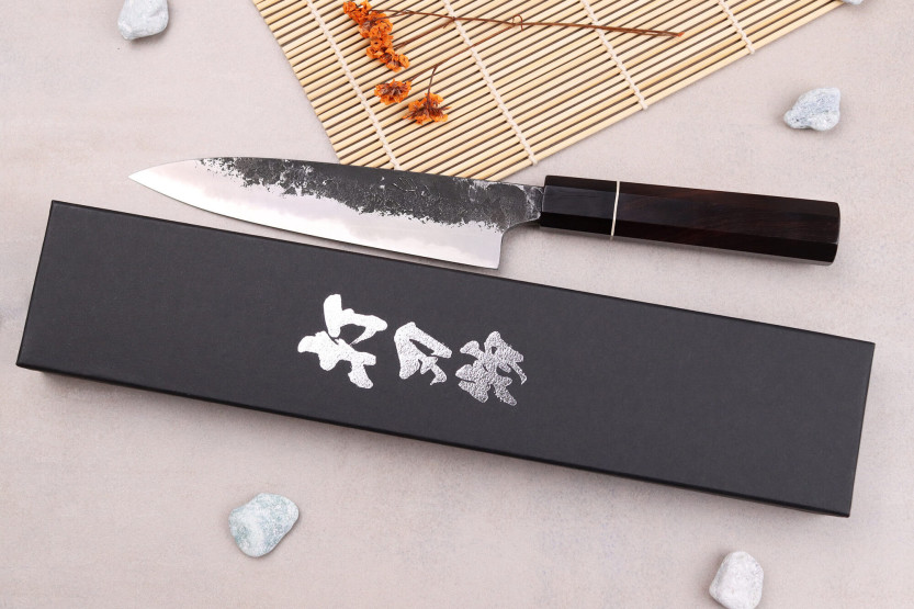 Naoki Mazaki WS2 Black Nashiji 15cm handgemaakt Japans universeel mes