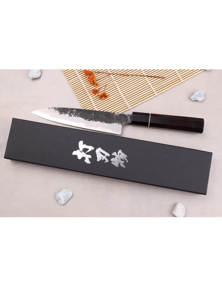Naoki Mazaki WS2 Negro Nashiji 15cm cuchillo universal artesanal japonés