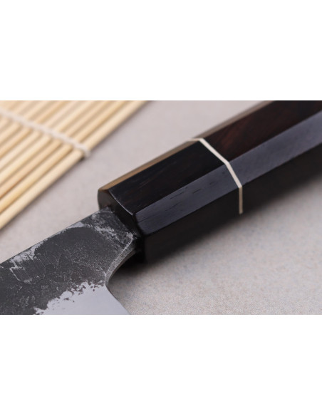 Naoki Mazaki WS2 Negro Nashiji 15cm cuchillo universal artesanal japonés