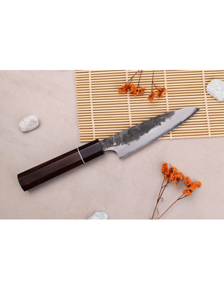 Naoki Mazaki WS2 Negro Nashiji 12cm cuchillo universal japonés hecho a mano