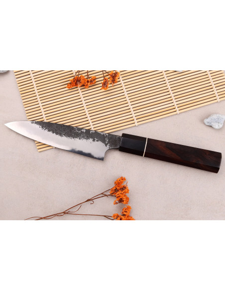 Faca universal japonesa Naoki Mazaki WS2 Black Nashiji 12cm feita à mão
