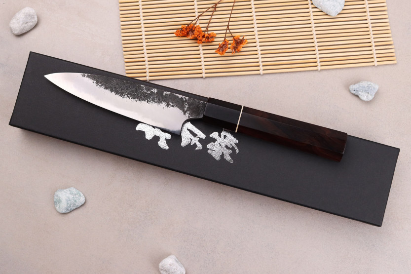 Naoki Mazaki WS2 Black Nashiji 12cm handgemaakt Japans universeel mes