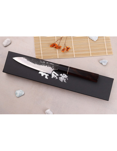 Faca universal japonesa Naoki Mazaki WS2 Black Nashiji 12cm feita à mão