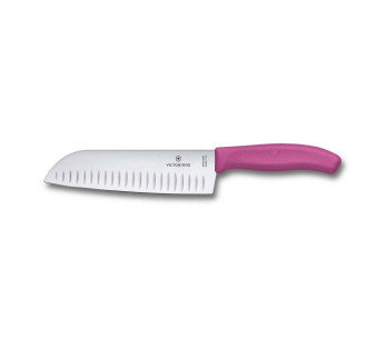 Victorinox santokukukniv 17 cm i rustfritt stål med granton eggblad rosa skaft 6.8526.17L5