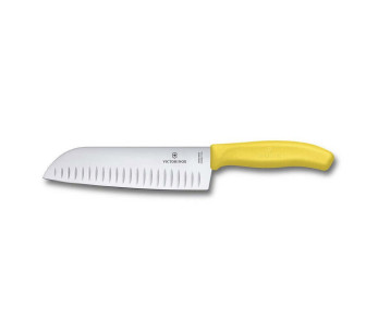 Cuchillo santoku Victorinox Cuchillo santoku con hoja con borde grantonde acero inoxidable de 17 cm y mango amarillo 6.8526.17L8