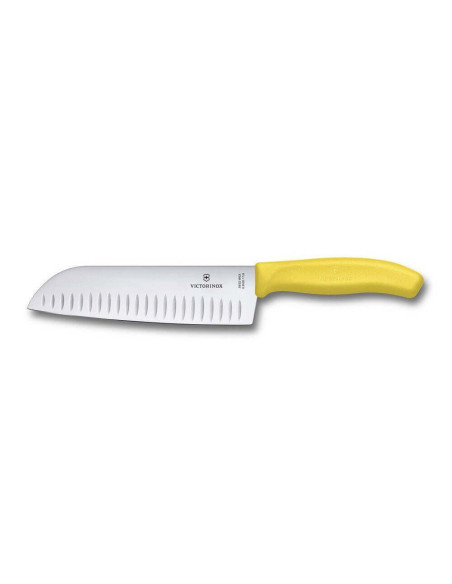 faca santoku Victorinox faca santoku com lâmina com convinhasem aço inoxidável de 17 cm e cabo amarelo 6.8526.17L8