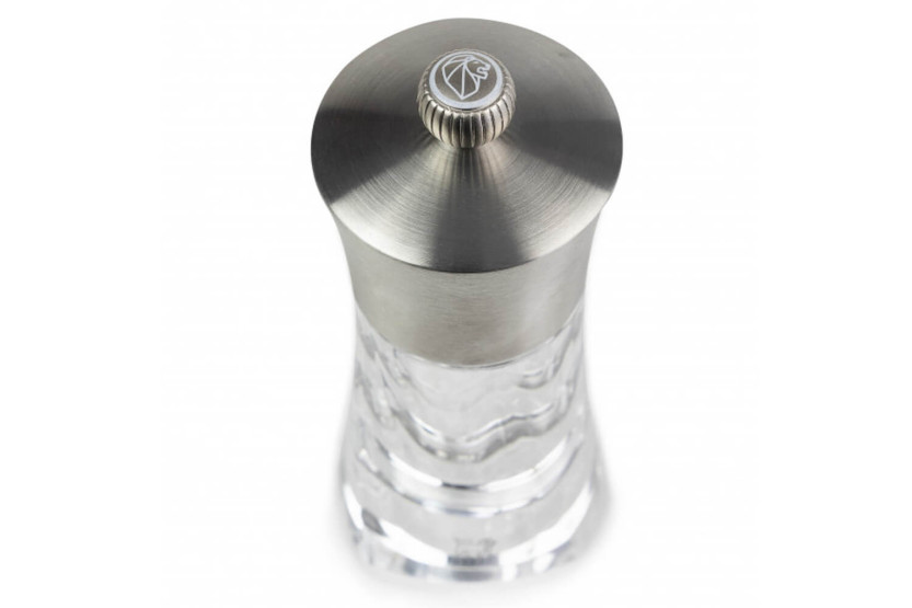 Peugeot Ouessant manual dry salt mill in stainless steel and acrylic 14cm