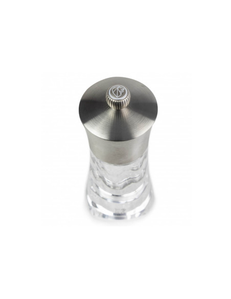 Peugeot Ouessant manual dry salt mill in stainless steel and acrylic 14cm