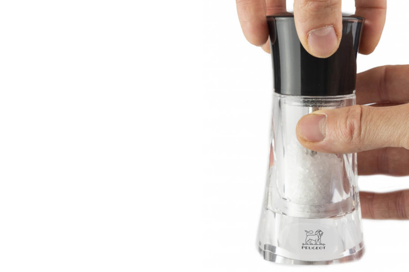 Peugeot Molène manuell torr saltkvarn i svart och transparent akryl 14cm
