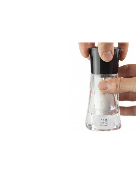 Peugeot Molène manuell tørr saltkvern i svart og gjennomsiktig akryl 14 cm