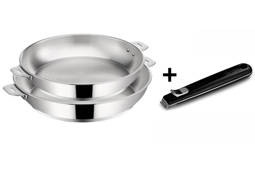 Set of 2 Lagostina Salvaspazio+ pans 24 and 28cm with removable handle