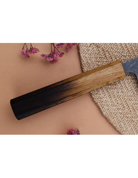Yuzo Negro AS roble quemado 24cm Cuchillo kiritsuke japonés artesanal Cuchillo kiritsuke