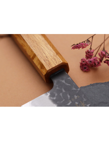24cm handgjord japansk Kiritsuke kniv Yuzo Svart AS bränd ek
