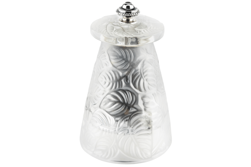 Scatola regalo macina pepe + 1 macina sale Peugeot Lalique 9cm foglie di cristallo - Edizione limitata