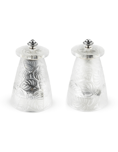 Geschenkset Pfeffermühle + 1 Salzmühle Peugeot Lalique Kristallblätter 9cm - Limitierte Auflage