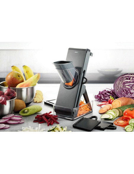 bandolim de cozinha vertical Gefu Stando com recipiente de recolha e tampa