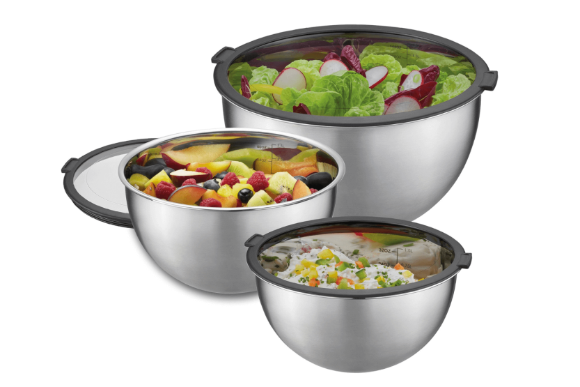 Gefu Mondi 3er-Set Salatschüsseln aus Edelstahl mit Deckeln