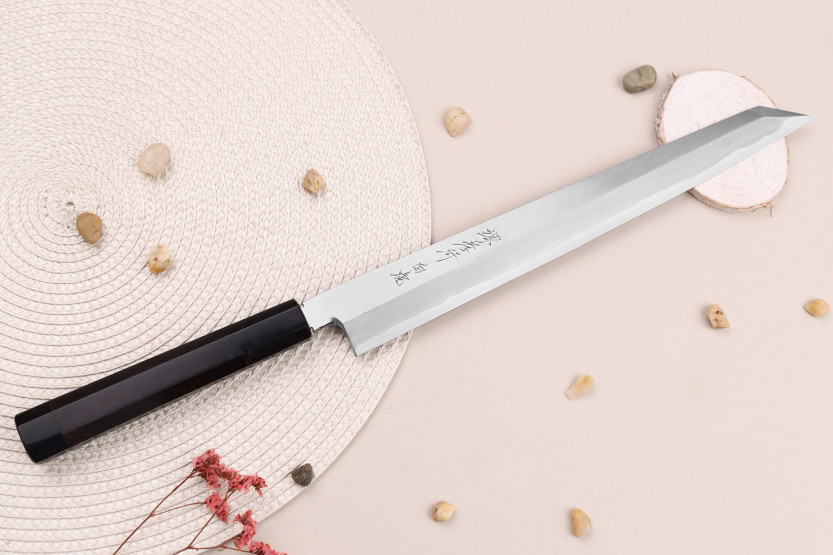 Sakai Takayuki Byakko 30cm cuchillo japonés hecho a mano Cuchillo yanagiba kiritsuke mango de ébano + funda