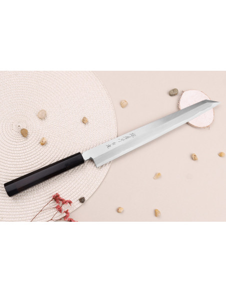 Sakai Takayuki Byakko 30cm handmade Japanese Yanagiba knife kiritsuke knife ebony handle + sheath