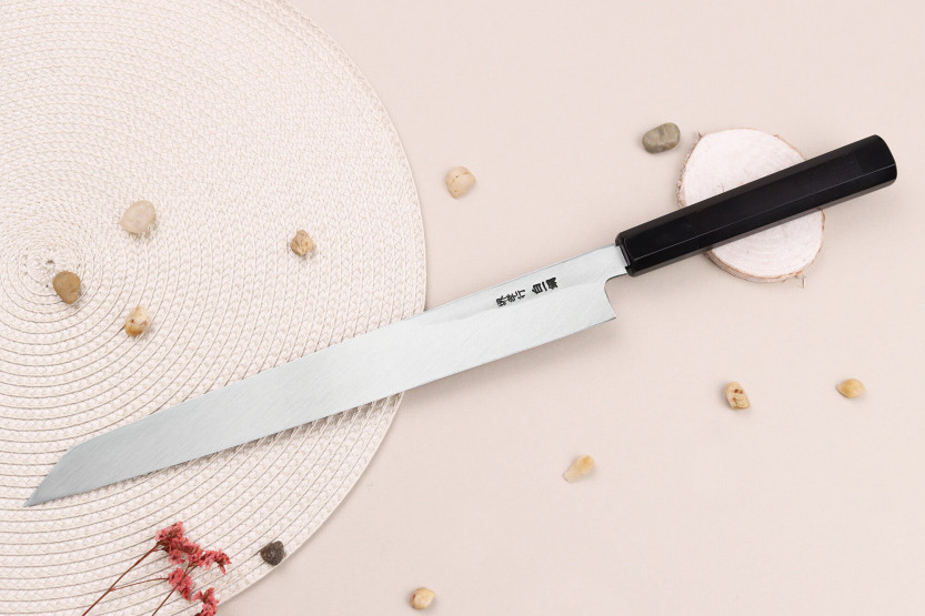 Sakai Takayuki Byakko 30 cm håndlaget japansk Yanagiba-kniv kiritsuke kniv ibenholt håndtak + slire