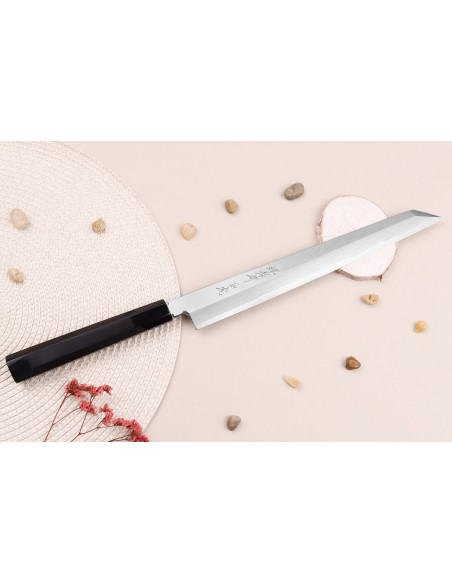 Sakai Takayuki Byakko 27cm cuchillo japonés hecho a mano Cuchillo yanagiba kiritsuke mango de ébano + funda