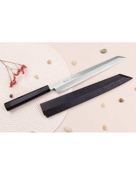 Sakai Takayuki Byakko 27cm faca japonesa Faca yanagiba kiritsuke artesanal cabo em ébano + bainha