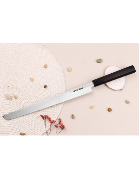 Sakai Takayuki Byakko sakimaru takohiki faca artesanal japonesa 30cm cabo em ébano + bainha