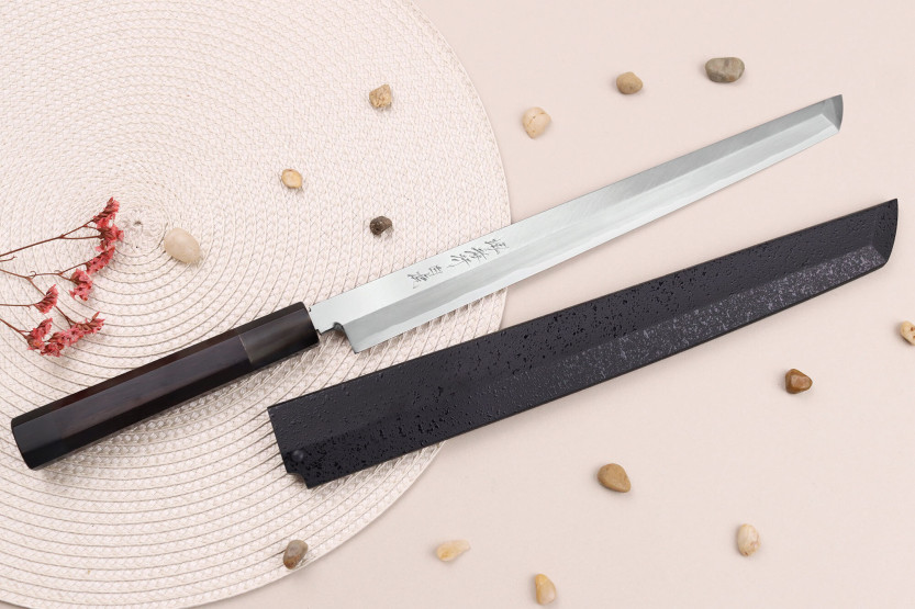 Sakai Takayuki Byakko sakimaru takohiki faca artesanal japonesa 30cm cabo em ébano + bainha