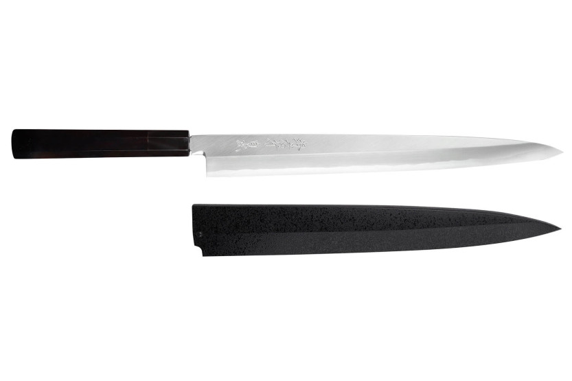 Sakai Takayuki Byakko 33cm Faca yanagiba japonesa Faca yanagiba artesanal cabo em ébano + bainha