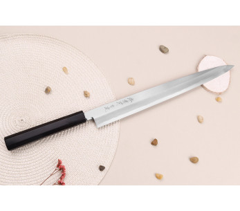 Sakai Takayuki Byakko 33cm Faca yanagiba japonesa Faca yanagiba artesanal cabo em ébano + bainha 2