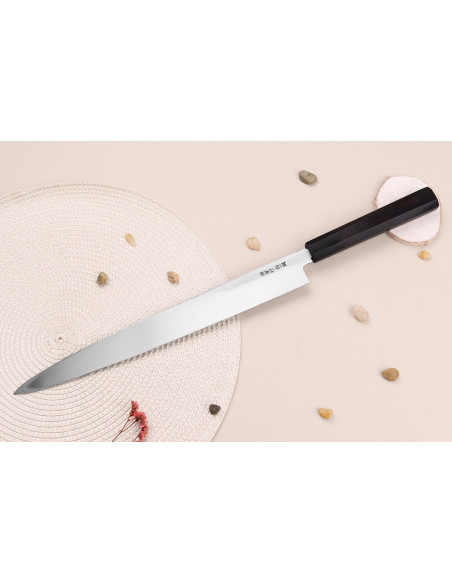 Japanisches Yanagiba messer 33cm Sakai Takayuki Byakko Griff aus Ebenholz + Etui
