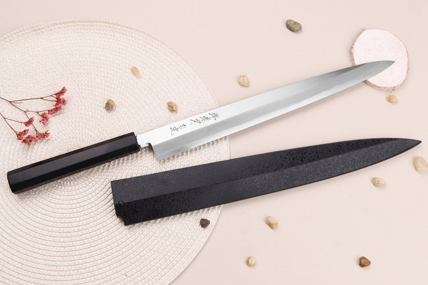 Sakai Takayuki Byakko 33 cm håndlavet japansk yanagibakniv ibenholtskaft + skede