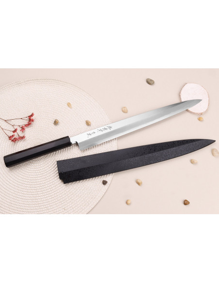 Japanisches Yanagiba messer 33cm Sakai Takayuki Byakko Griff aus Ebenholz + Etui