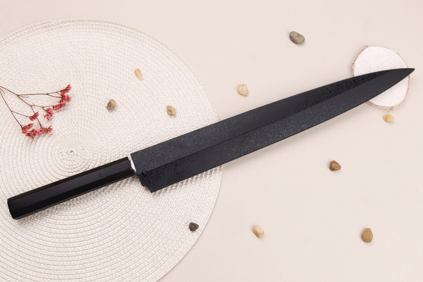 Sakai Takayuki Byakko 33 cm håndlaget japansk Yanagiba-kniv i ibenholt + slire