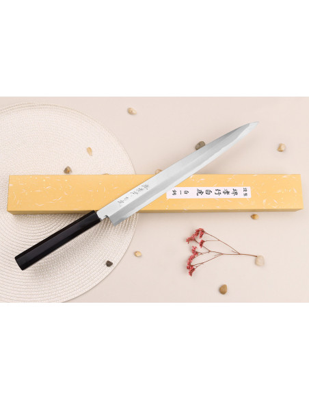 Sakai Takayuki Byakko 33cm handmade Japanese Yanagiba knife ebony handle + sheath