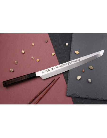 Couteau sakimaru yanagiba 30cm japonais artisanal Sakai Takayuki Honyaki Shoryu VG10