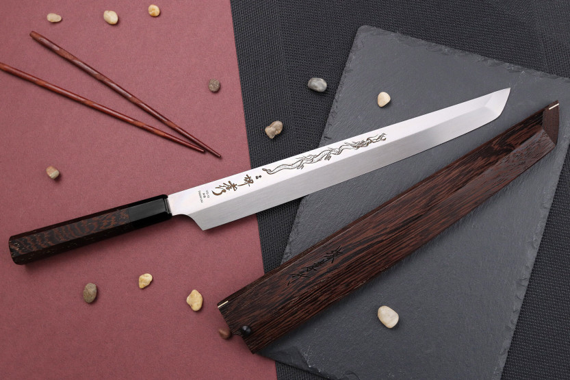 Estojo sakimaru yanagiba 30cm japonês artesanal Sakai Takayuki Honyaki Shoryu VG10