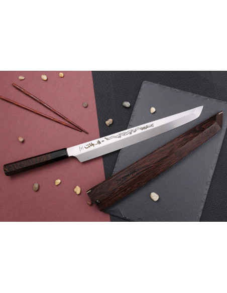 Couteau sakimaru yanagiba 30cm japonais artisanal Sakai Takayuki Honyaki Shoryu VG10